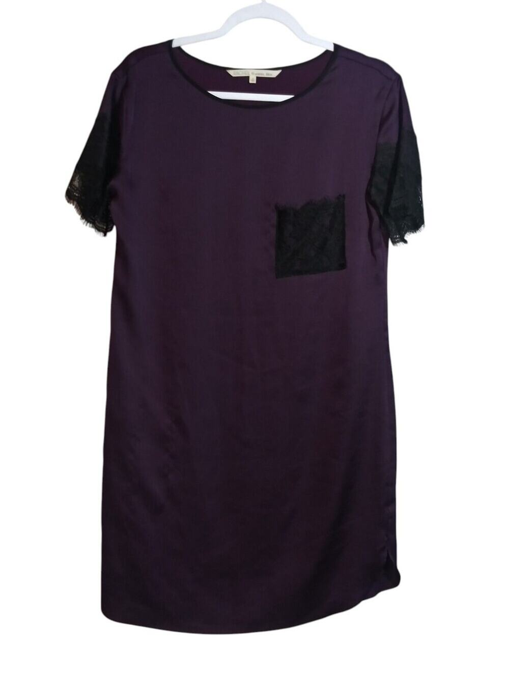 Rachel Roy Amethyst Purple Satin Shift Dress with Black Lace Size 2